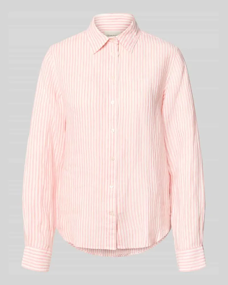 Gant Regular Fit Leinenbluse mit Hemdblusenkragen und Label-Stitching Hellrosa