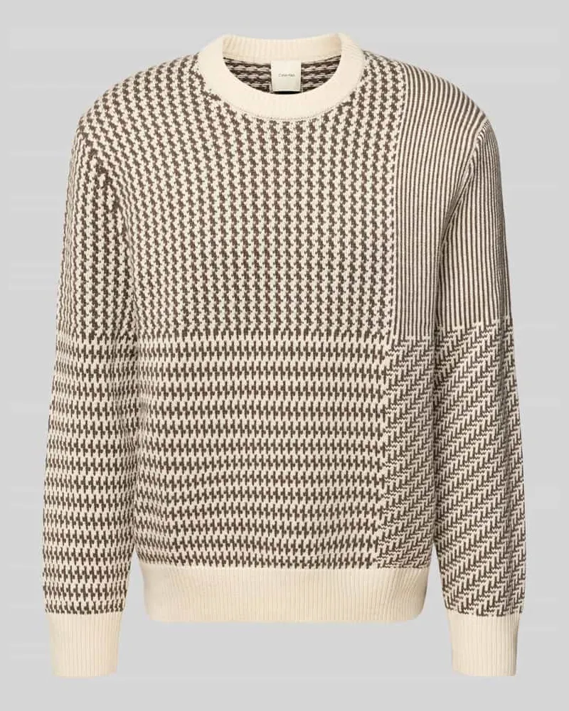Calvin Klein Regular Fit Wollpullover mit Rundhalsausschnitt Offwhite