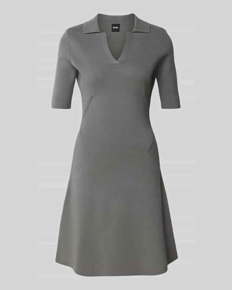 HUGO BOSS Tailliertes Minikleid aus Feinripp Mittelgrau