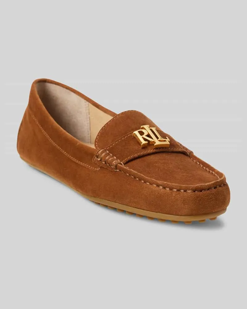 Ralph Lauren Slipper aus echtem Veloursleder Dunkelbraun