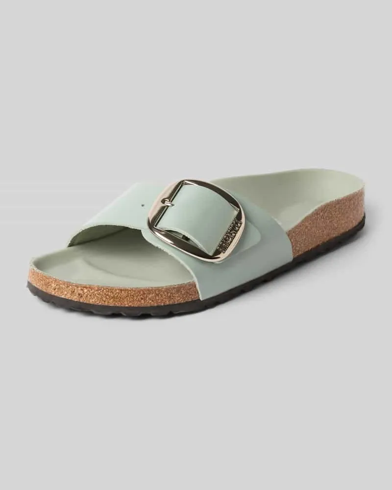 Birkenstock Slides aus Leder mit Dornschließe Modell 'MADRID BIG BUCKLE Hellgruen