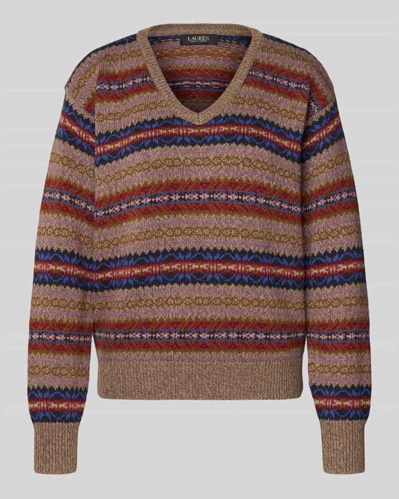 Ralph Lauren Strickpullover mit V-Ausschnitt Modell 'MINCLAIRE Taupe