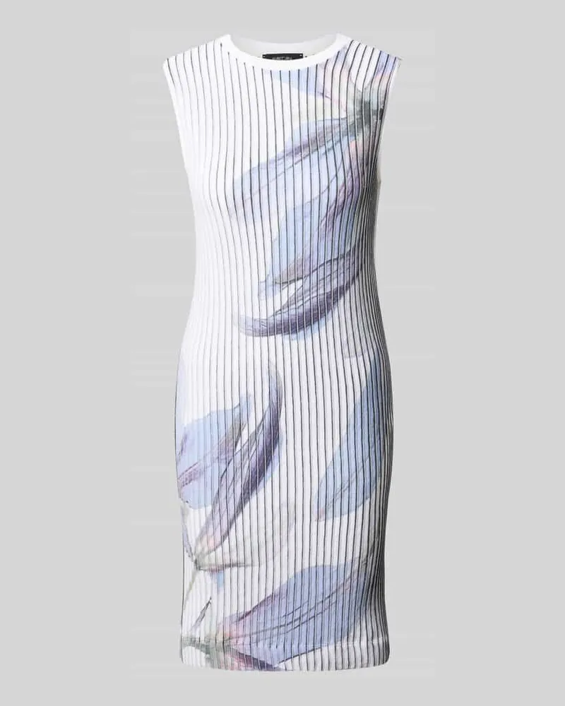 Marc Cain Knielanges Kleid aus Leinen-Mix mit floralem Allover-Print Weiss
