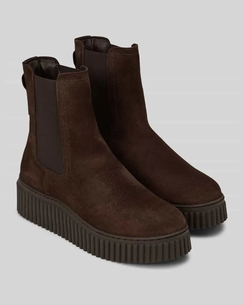 Marc O'Polo Chelsea Boots aus Rindsvelours mit Plateau Dunkelbraun