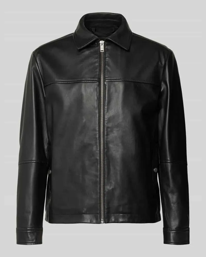 HUGO BOSS Regular Fit Lederjacke aus reinem Schafsleder Modell 'JOBAN1 Black