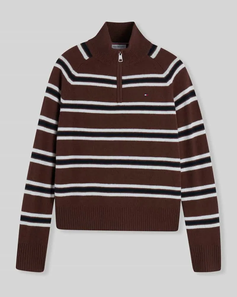 Tommy Hilfiger Troyer aus Wolle mit Logo-Detail Dunkelbraun