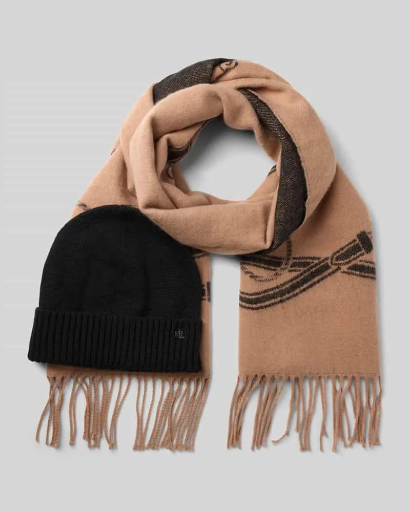 Ralph Lauren Schal und Mütze mit Woll-Anteil 'Box Set Camel