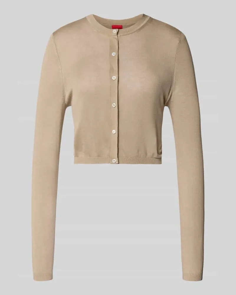 HUGO BOSS Slim Fit Strickjacke aus Viskose-Seiden-Mix Modell 'SESSIRY Beige