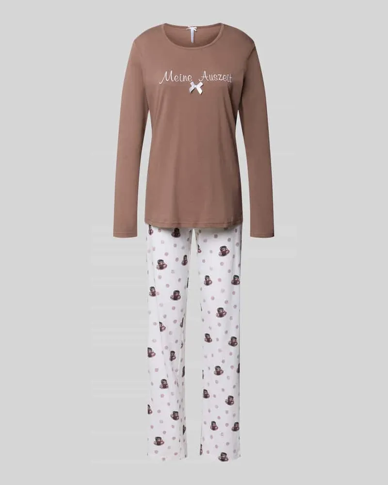 Louis & Louisa Regular Fit Pyjama aus reiner Baumwolle Modell 'Meine Auszeit Taupe