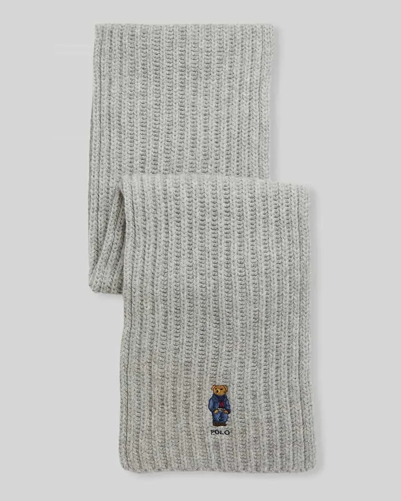 Ralph Lauren Schal aus Woll-Mix mit Polo-Bear-Stitching Mittelgrau