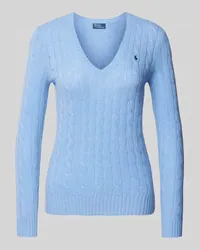 Ralph Lauren Strickpullover aus Wolle-Kaschmir-Mix mit Zopfmuster Blau