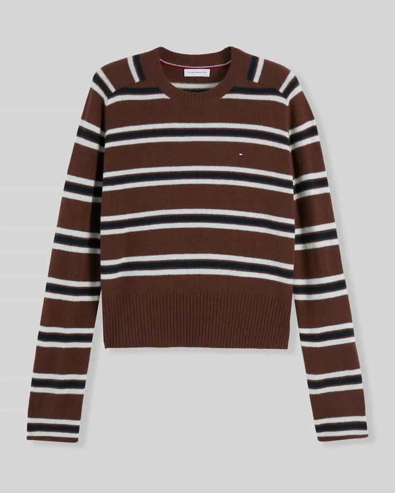 Tommy Hilfiger Slim Fit Pullover aus reiner Wolle Dunkelbraun