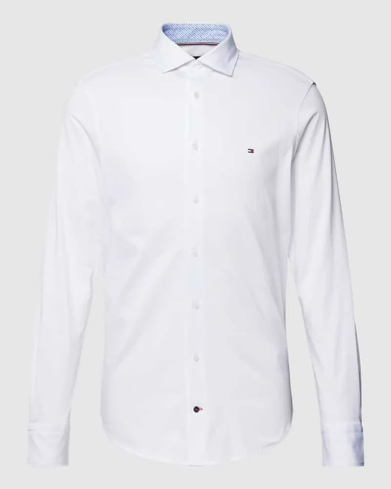 Tommy Hilfiger Slim Fit Business-Hemd mit Logo-Stitching Weiss