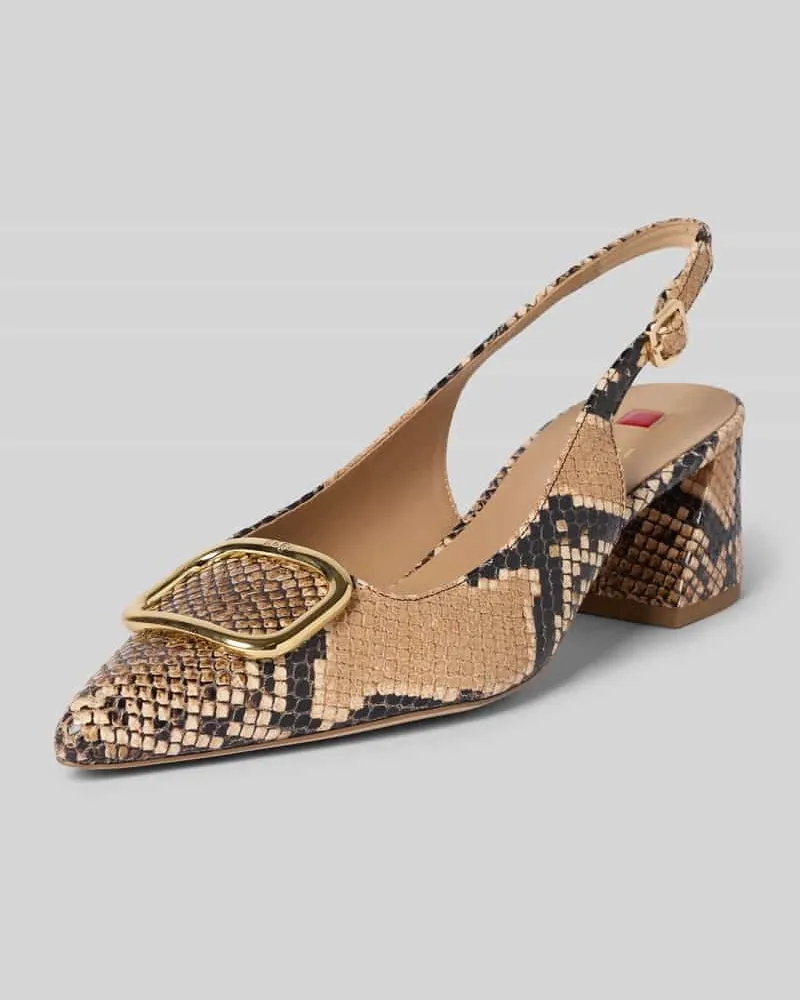 Högl Pumps aus echtem Leder mit Allover-Animal-Print Cognac