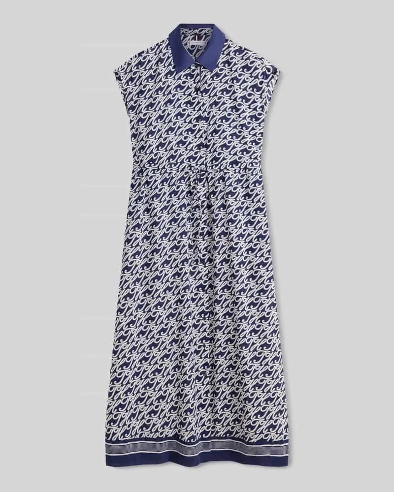 Tommy Hilfiger Hemdblusenkleid in Midi-Länge aus Baumwolle-Seide-Mix Ecru