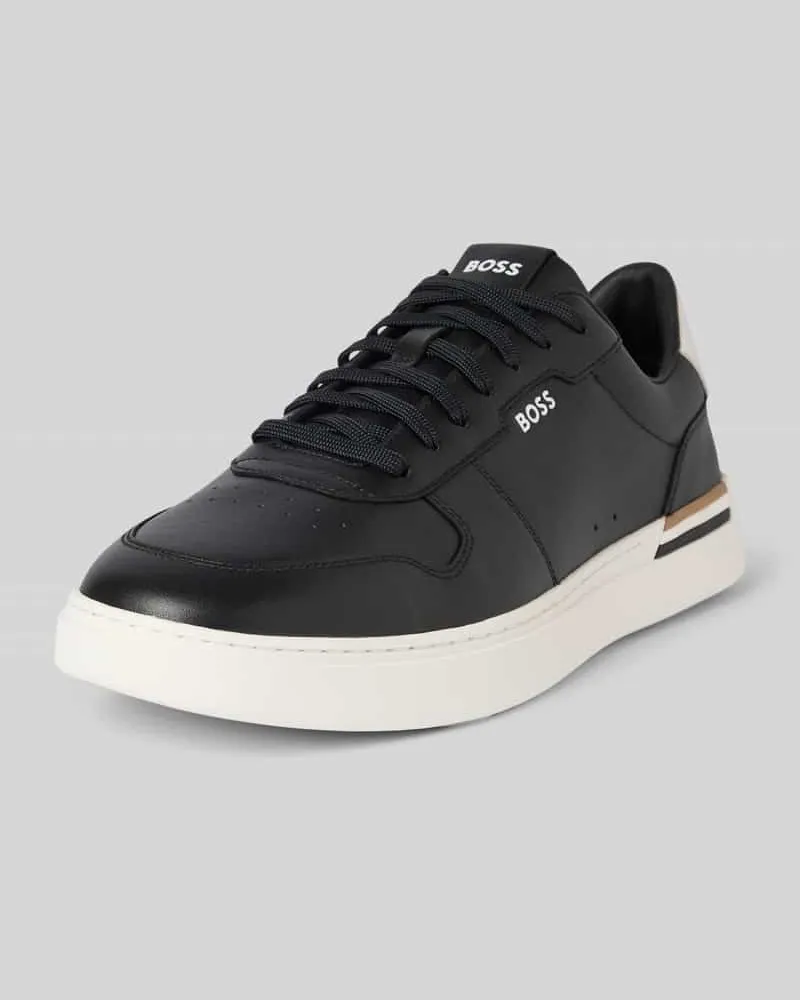 HUGO BOSS Ledersneaker mit Label-Print Modell 'Clint Black
