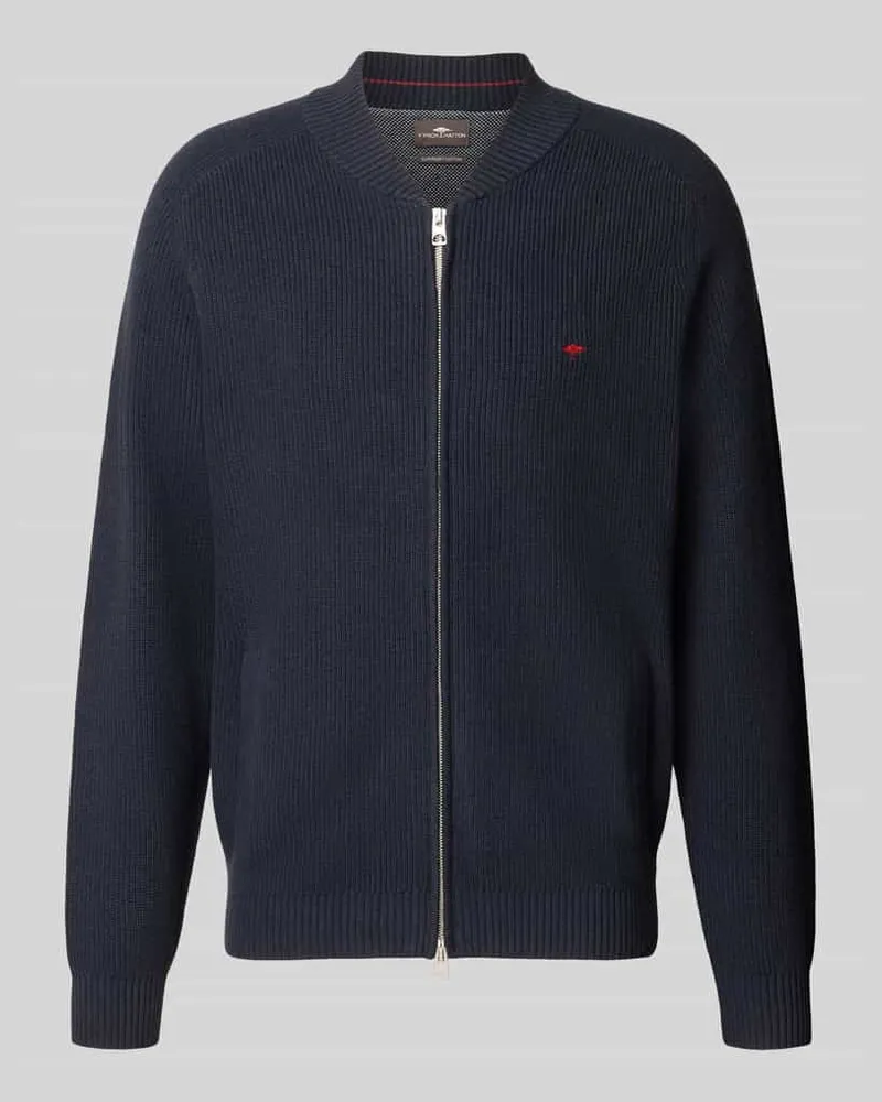 Fynch-Hatton Strickjacke mit Zweiwege-Reißverschluss und Label-Stitching Marine