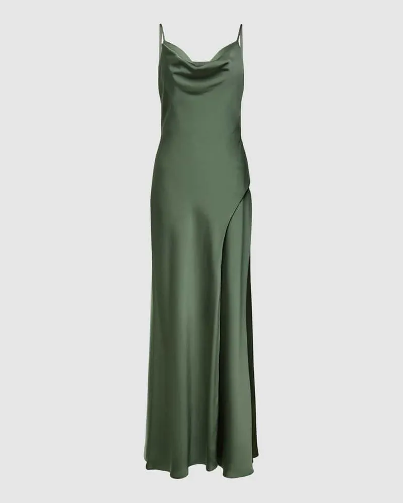 Mascara Maxikleid aus Satin mit Wasserfall-Ausschnitt Oliv