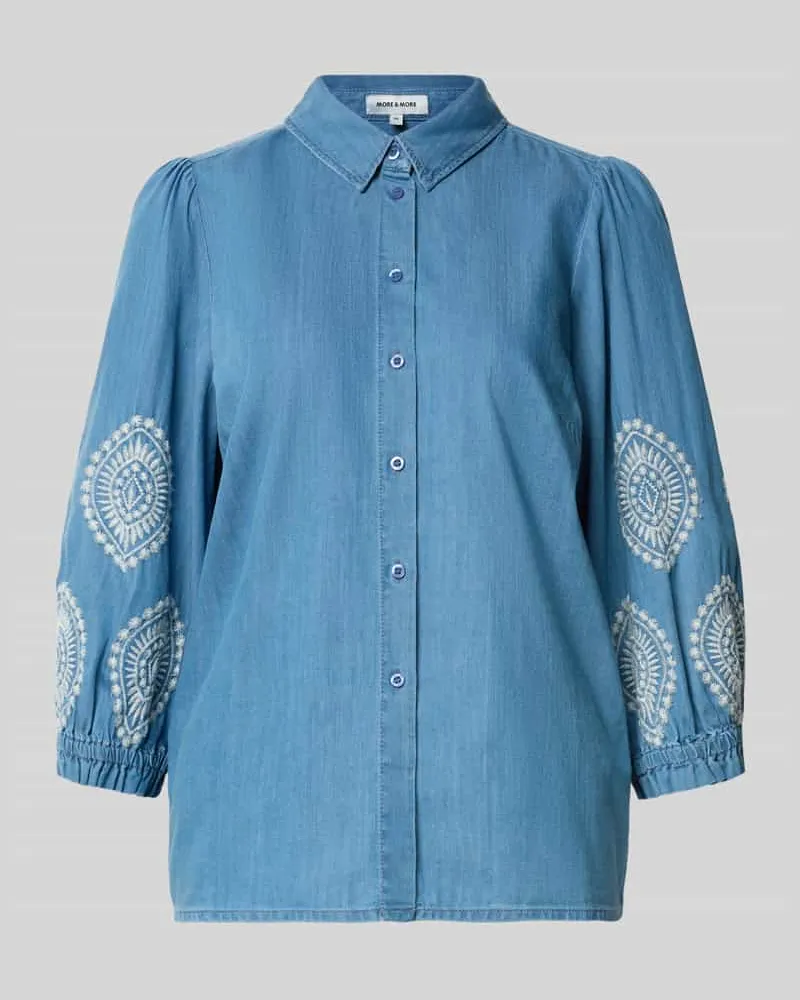 More & More Regular Fit Bluse in Denim-Optik mit Stitchings Jeansblau