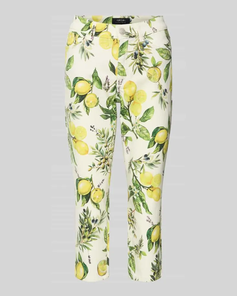 Marc Cain Slim Fit Jeans mit floralem Allover-Print Weiss