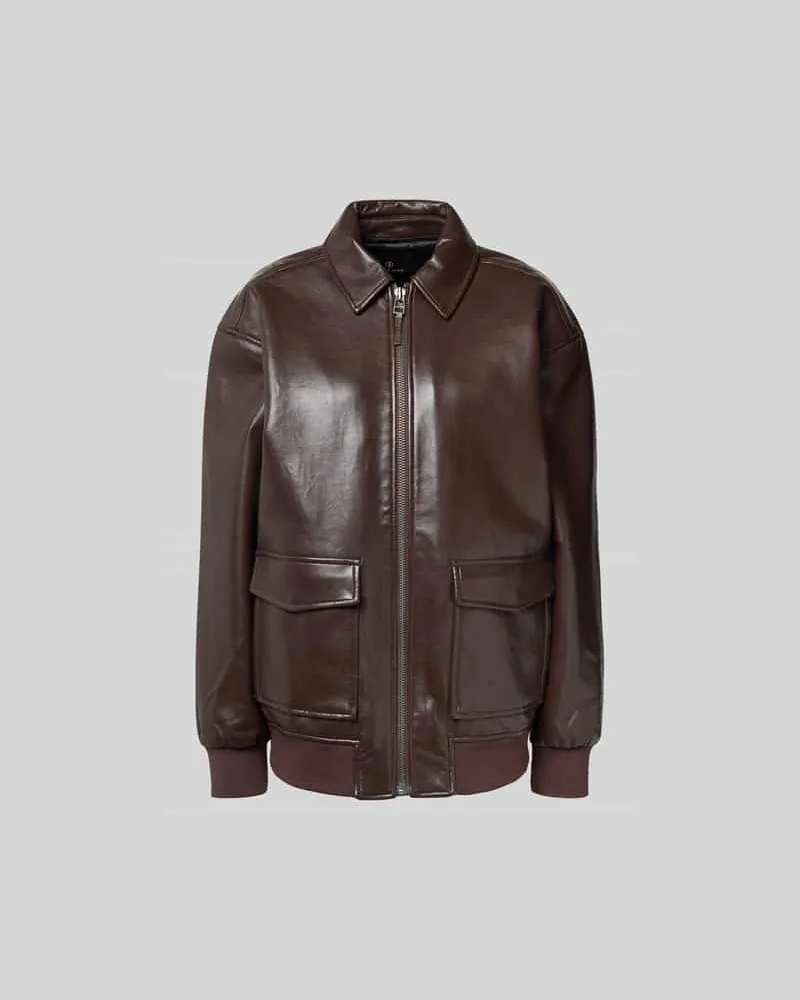 Anine Bing Relaxed Fit Jacke aus Leder-Mix Dunkelbraun