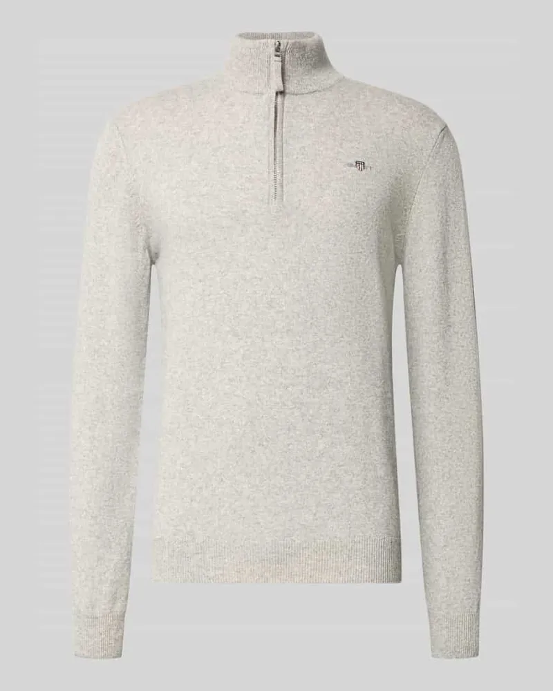 Gant Regular Fit Pullover mit Strick-Optik aus reiner Wolle Mittelgrau