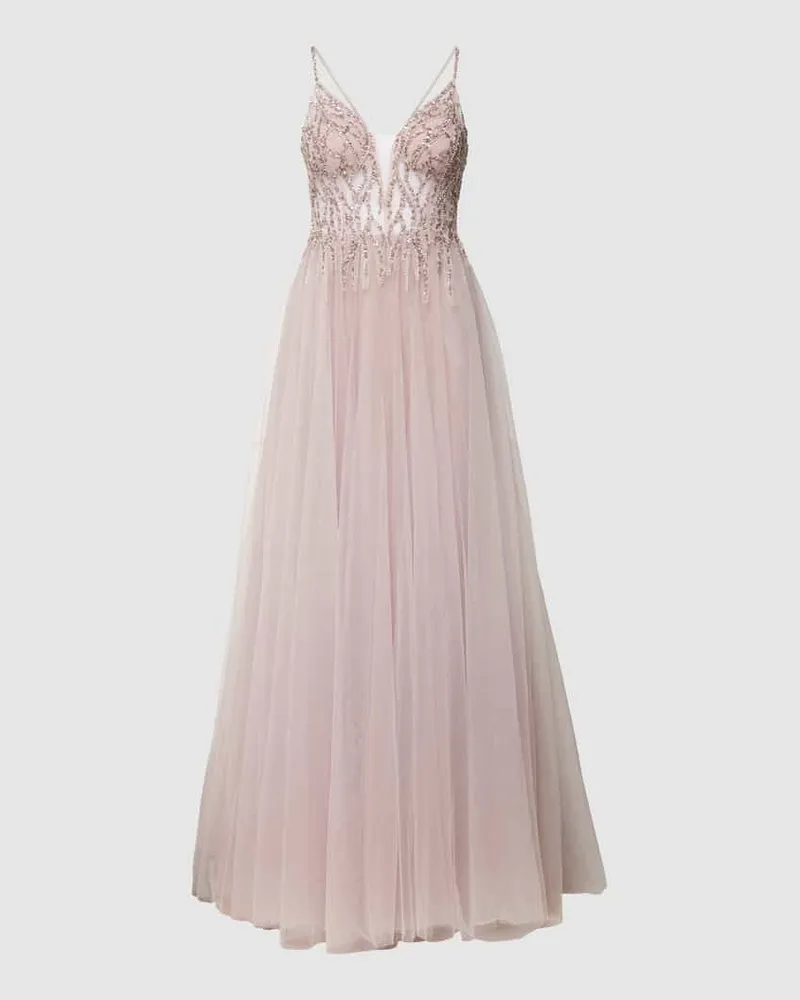 LUXUAR Abendkleid mit Zierstein- und Paillettenbesatz Mauve