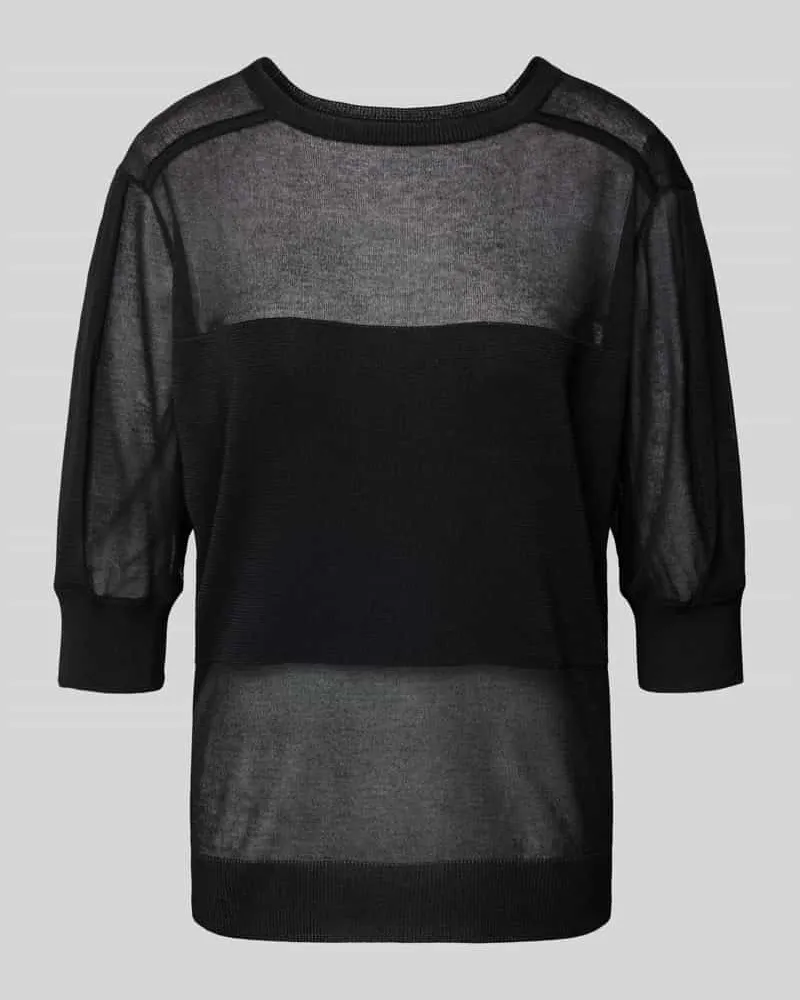 Stefanel Semitransparenter Strickpullover mit Rundhalsausschnitt Black