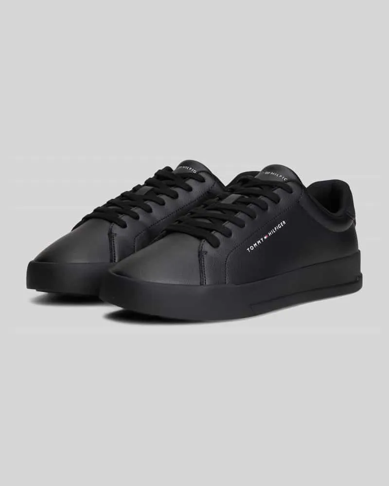 Tommy Hilfiger Sneaker aus Leder-Textil-Mix mit Label-Schriftzug Black