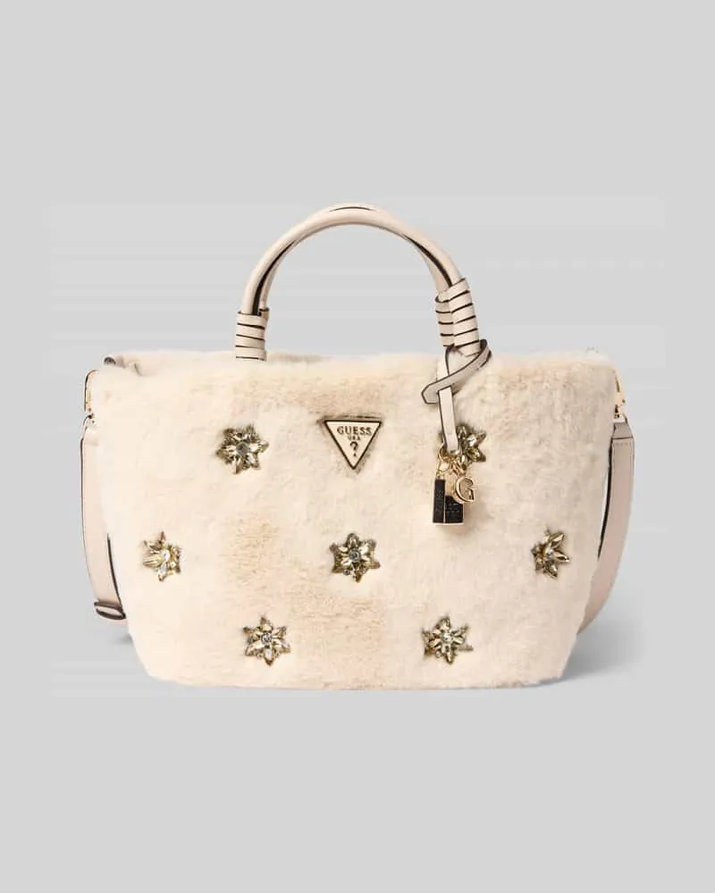 Guess Handtasche aus Kunstfell mit Ziersteinbesatz Modell 'SHAIDA Beige