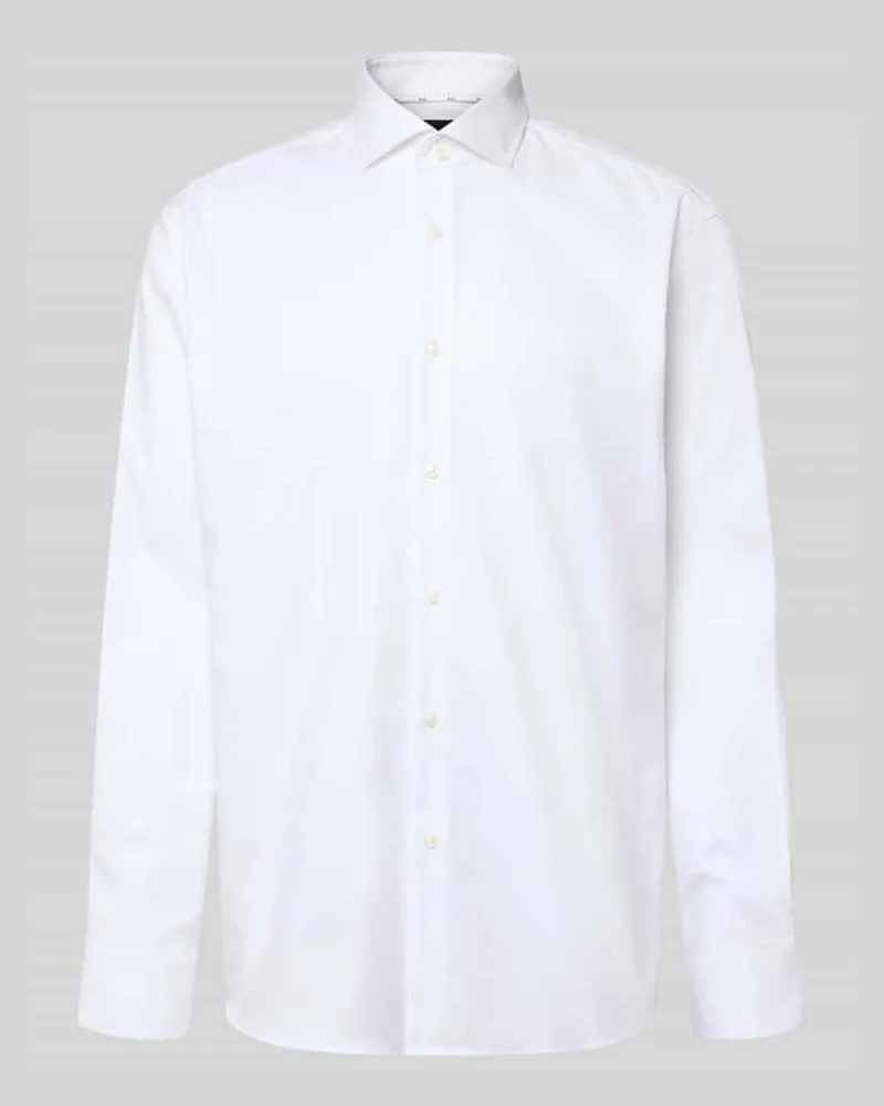 HUGO BOSS Regular Fit Businesshemd aus Twill mit extra langem Arm Weiss
