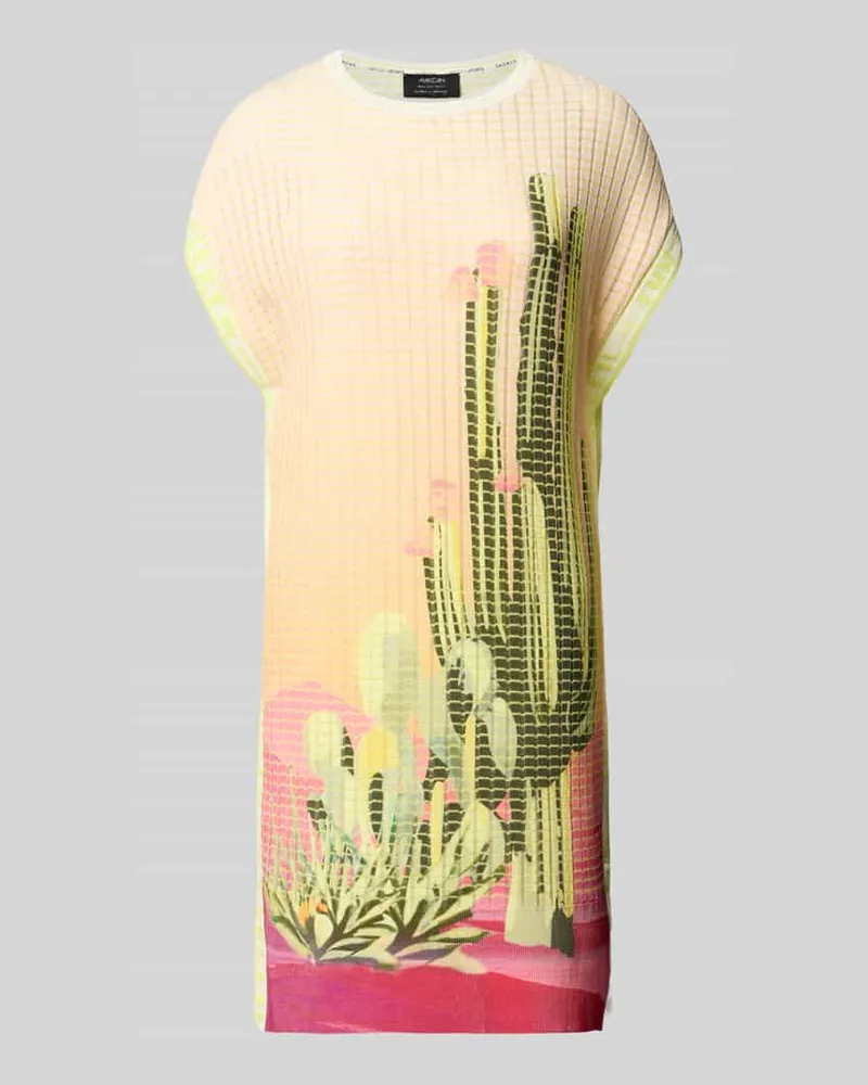 Marc Cain Knielanges Kleid mit Strukturmuster und Rundhalsausschnitt Neon