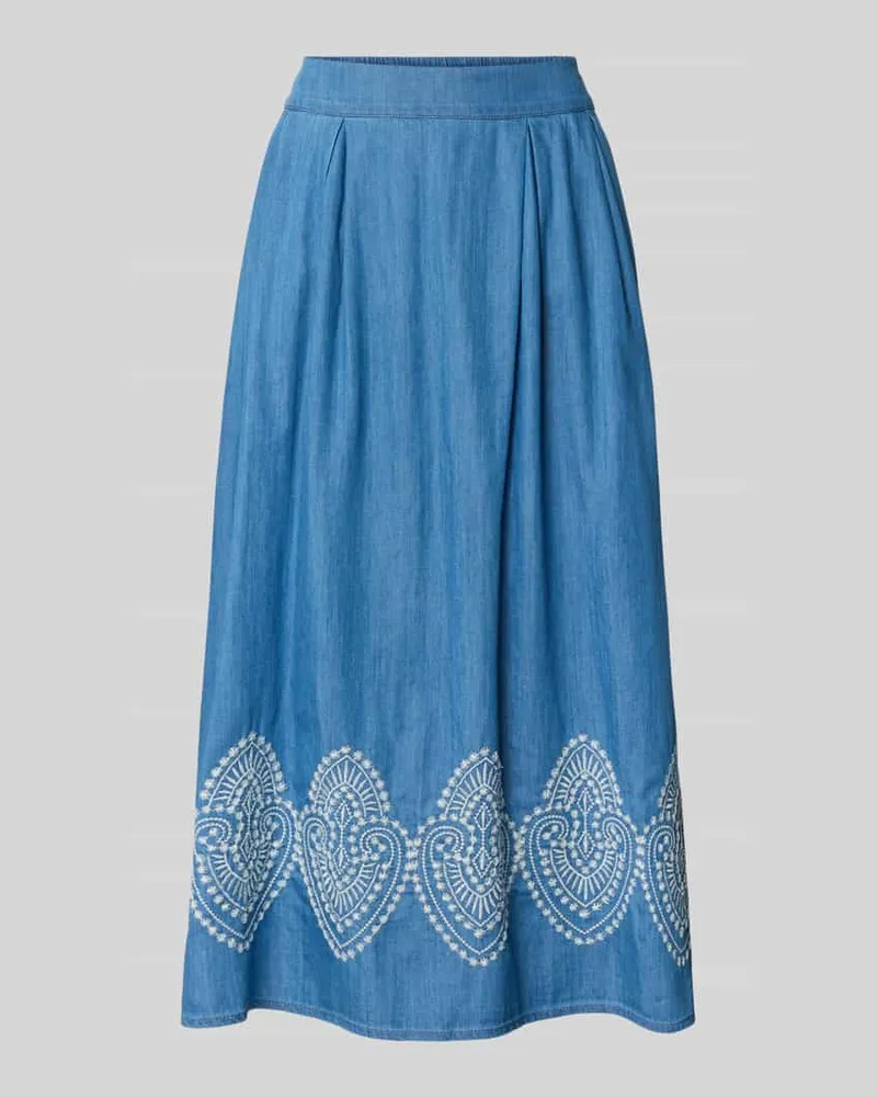 More & More Midirock in Denim-Optik mit Stitchings Jeansblau