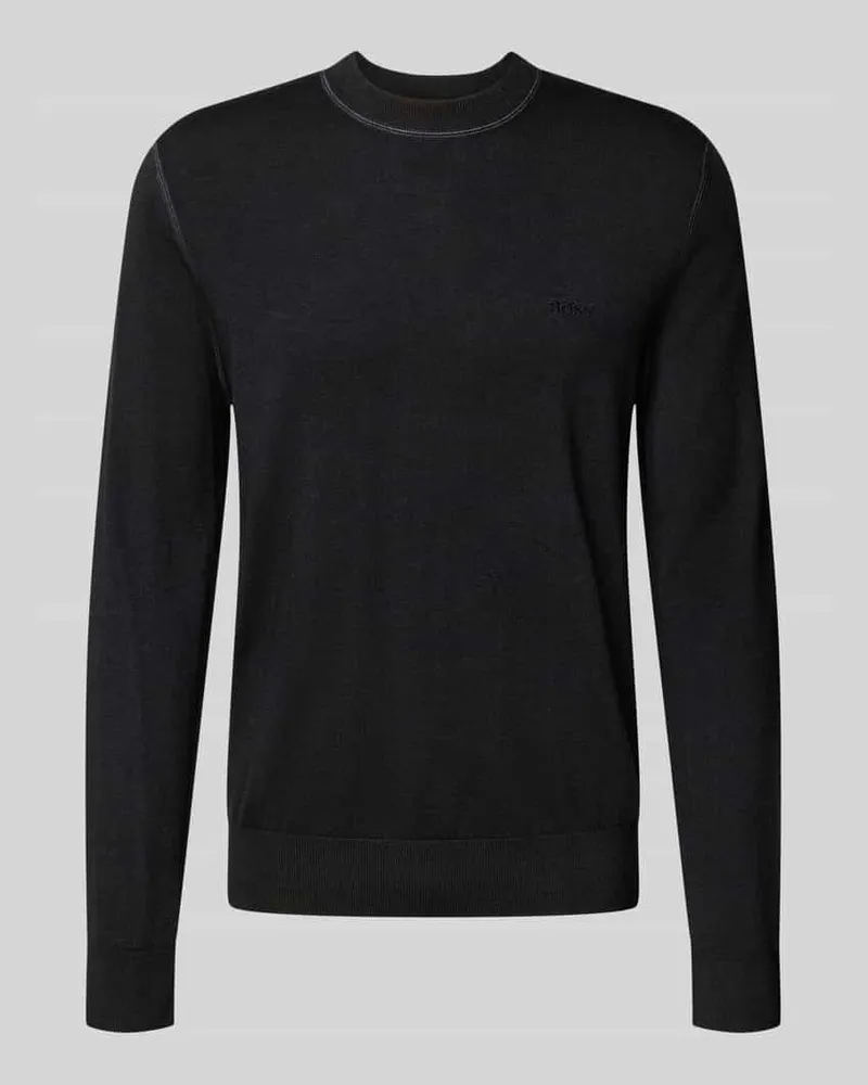 HUGO BOSS Regular Fit Strickpullover aus reiner Schurwolle Modell 'ASTEFO Black