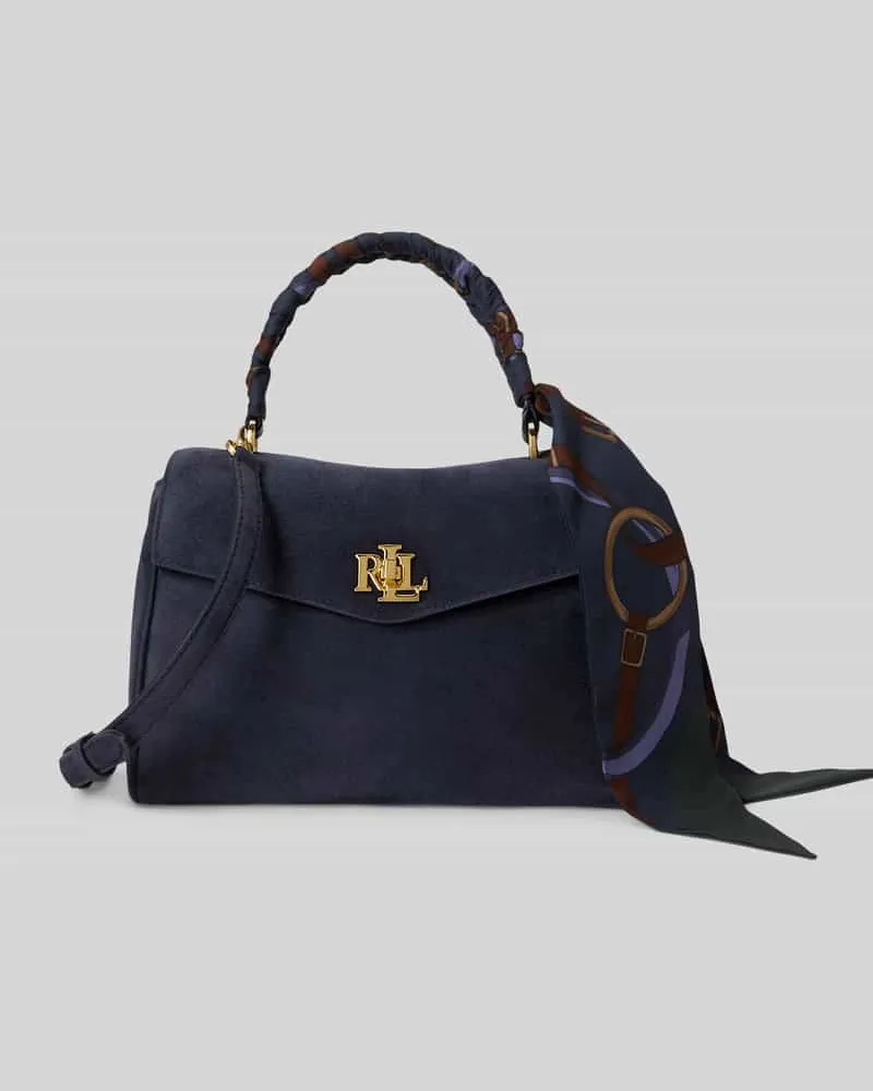 Ralph Lauren Kleine Satchel aus Kalbnappaleder mit Tuchdetail Modell 'FARRAH Dunkelblau