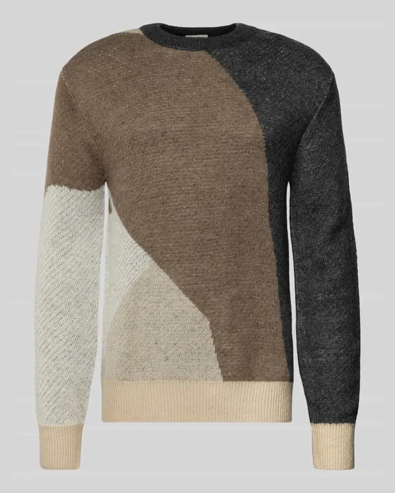 Casual Friday Strickpullover mit Woll-Anteil und Rundhalsausschnitt Beige