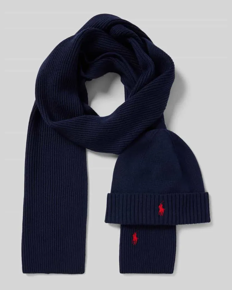 Ralph Lauren Schal und Mütze aus Wolle im Set mit Geschenkbox Marine