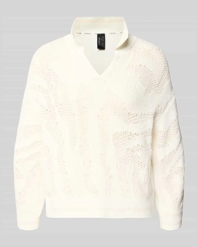 Marc Cain Strickpullover mit Stehkragen und V-Ausschnitt Offwhite