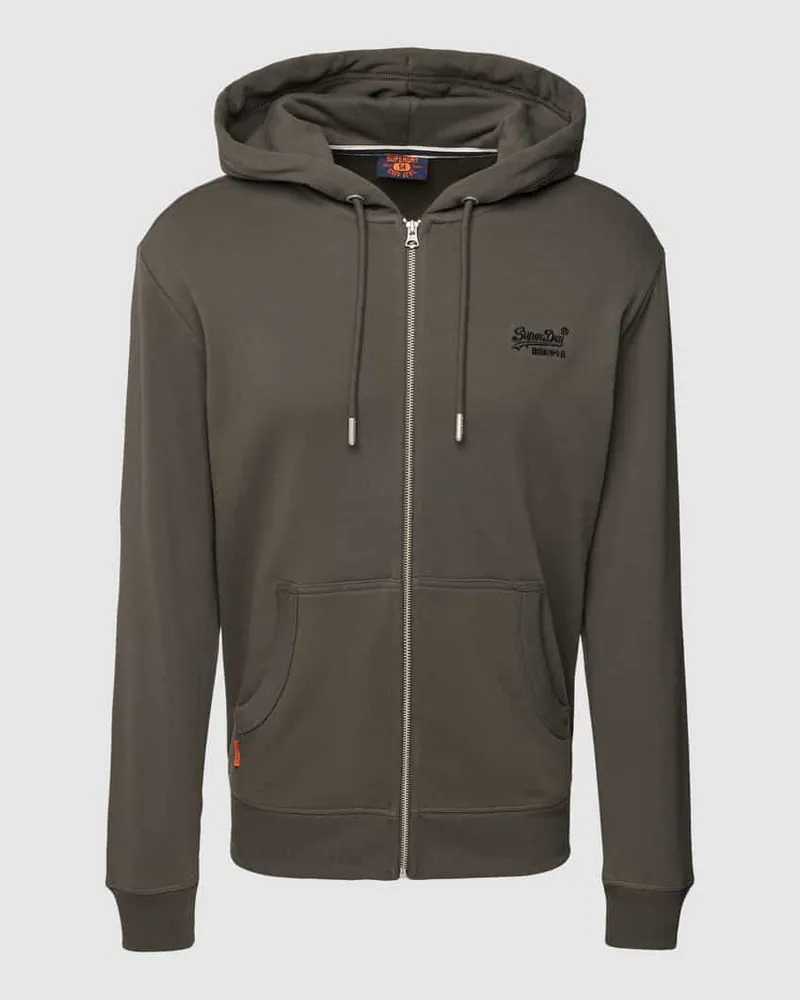 Superdry. Sweatjacke mit Label-Stitching Modell 'ESSENTIAL LOGO Dunkelgrau