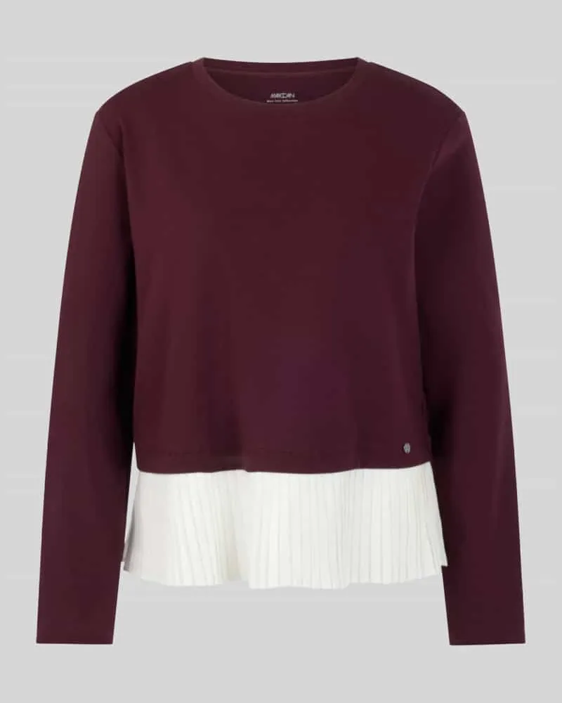 Marc Cain Loose Fit Langarmshirt aus Baumwoll-Mix mit plissiertem Volantdetail Bordeaux