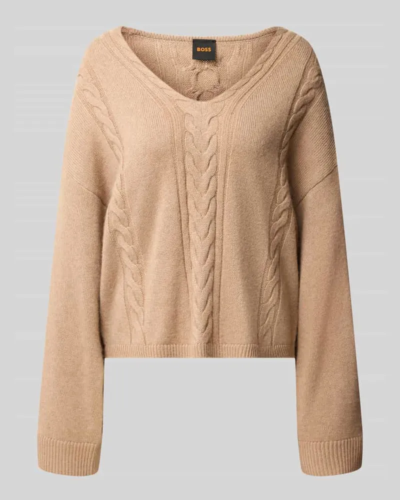 HUGO BOSS Pullover aus Schurwolle mit Zopfmuster Beige