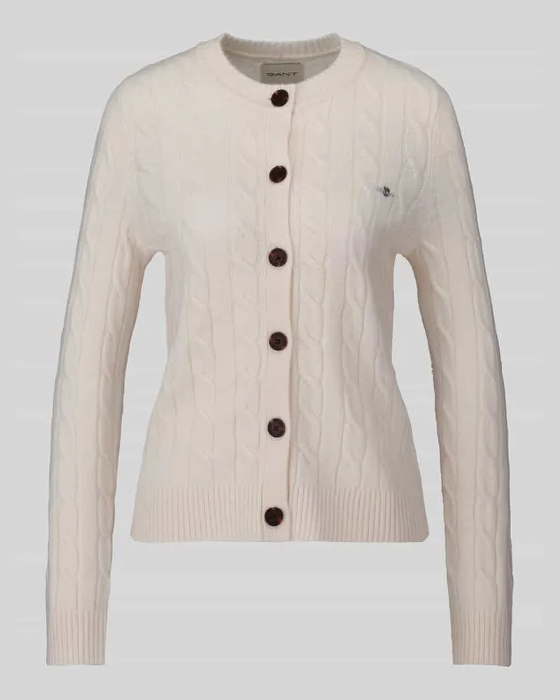Gant Strickjacke aus Wolle mit Logo-Detail Offwhite