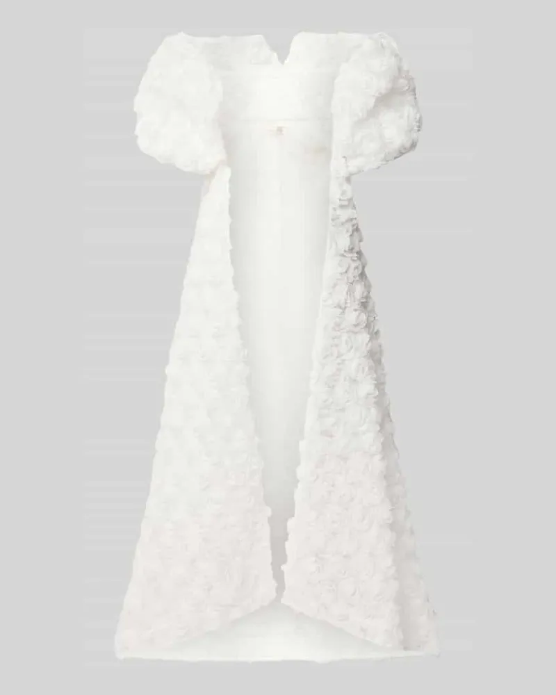 LUXUAR Abendkleid mit Puffärmeln und floralen Applikationen Offwhite