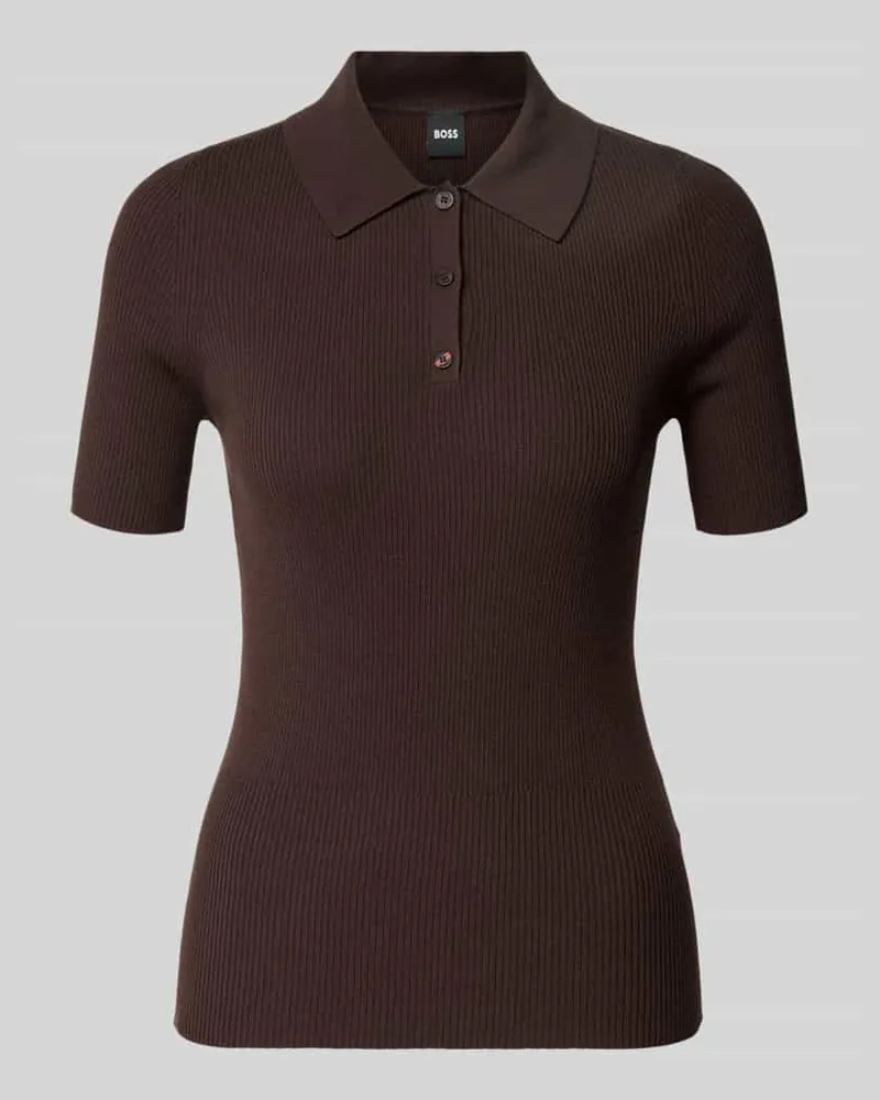 HUGO BOSS Slim Fit Poloshirt aus Rippstrick Dunkelbraun