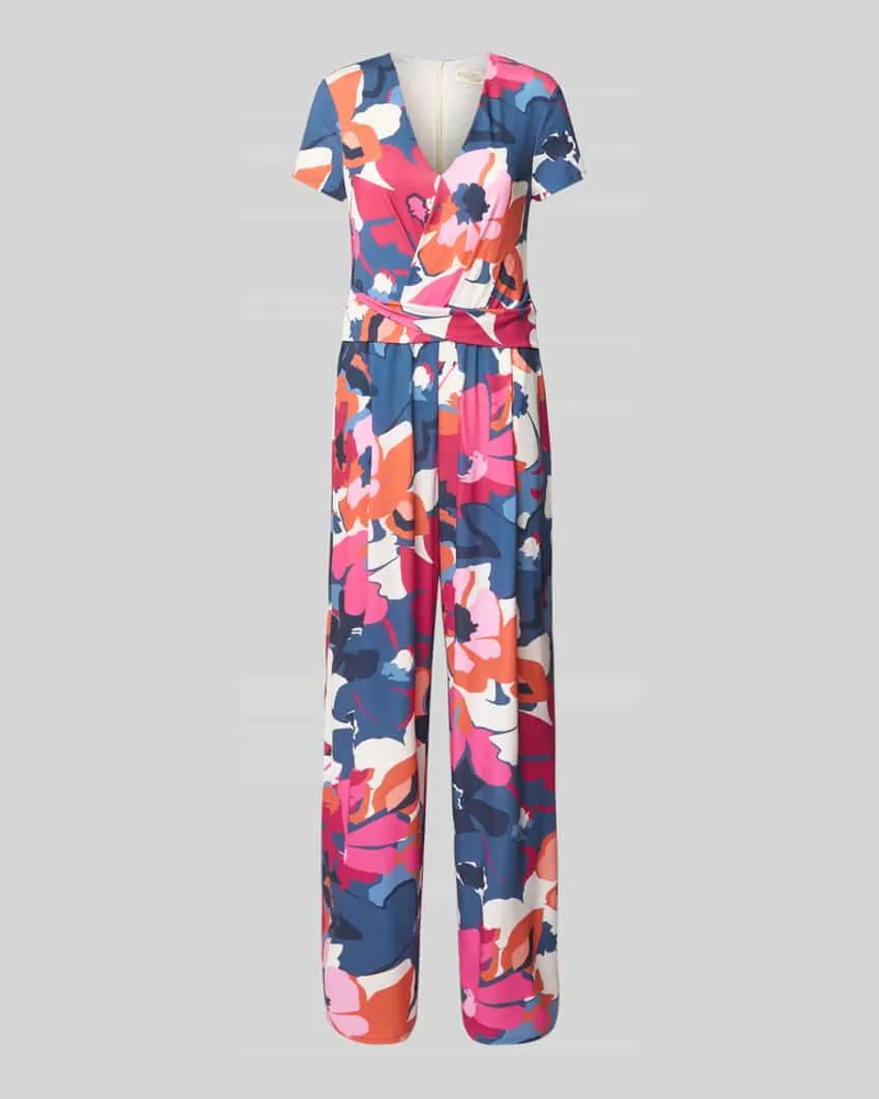 Vera Mont Jumpsuit mit V-Ausschnitt und Taillenband Blau