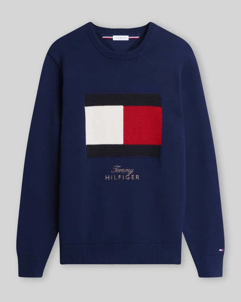 Tommy Hilfiger Regular Fit Pullover mit Motiv-Print Dunkelblau