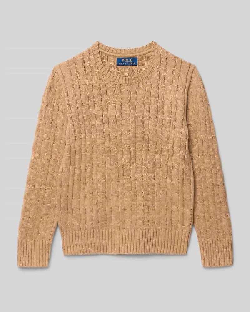 Ralph Lauren Strickpullover mit Zopfmuster und Rundhalsausschnitt Camel
