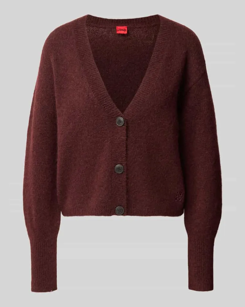 HUGO BOSS Cardigan aus Wolle mit Logo-Detail Modell 'Sirala Bordeaux