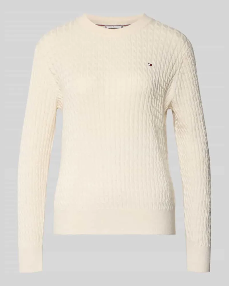 Tommy Hilfiger Regular Fit Pullover mit Zopfmuster Ecru