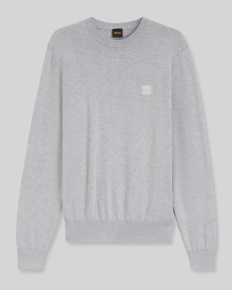HUGO BOSS Regular Fit Pullover aus Baumwoll-Kaschmir-Mix Modell 'Kanovano Hellgrau